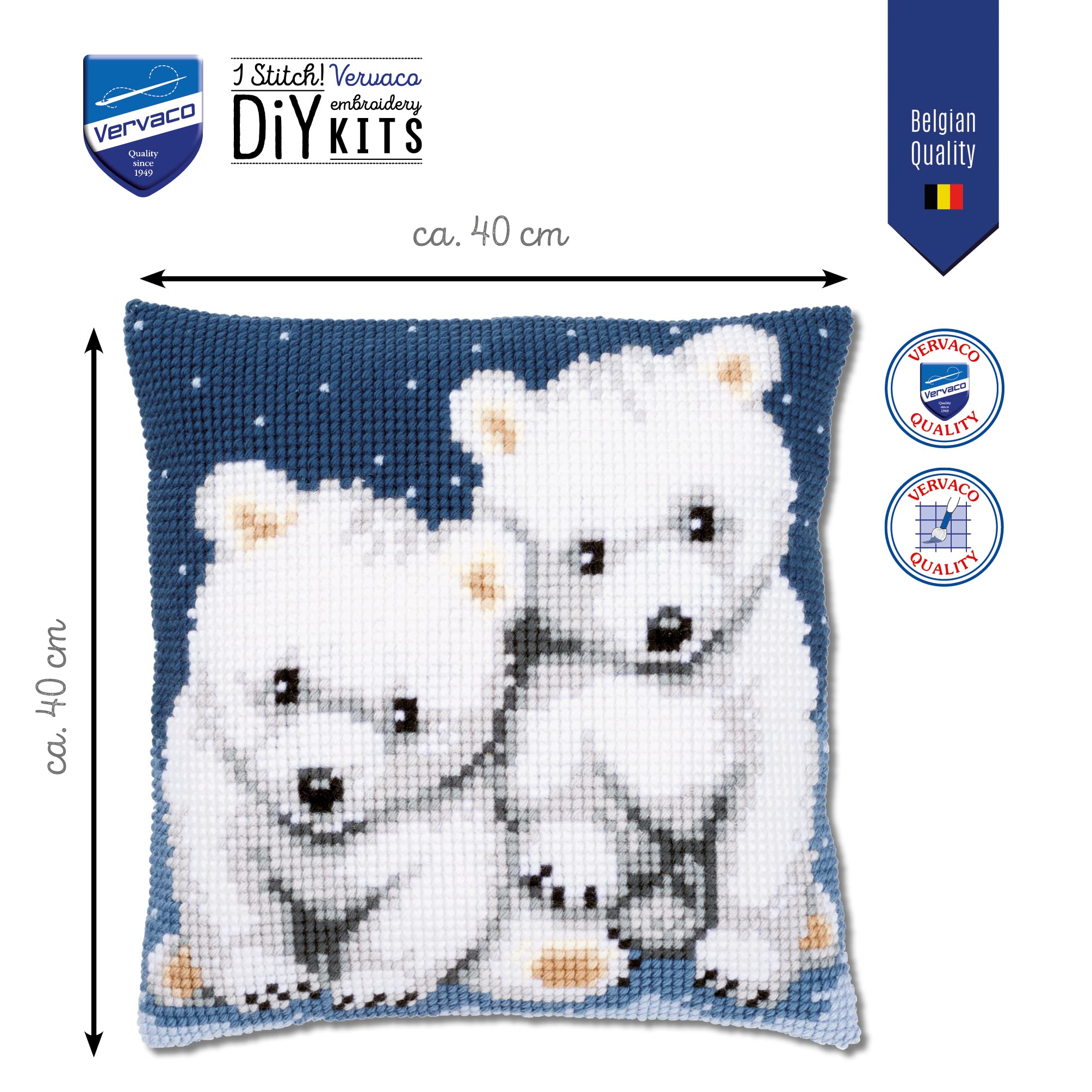 VERVACO Kit Cuscino Punto Croce ORSI POLARI Set Ricamo Principianti Cuscini Gobelin Decorativi ca. 40 x 40 cm Accessori per Lavoretti Creativi DIY Casa Decor Hobby Adulti Cross Stitch