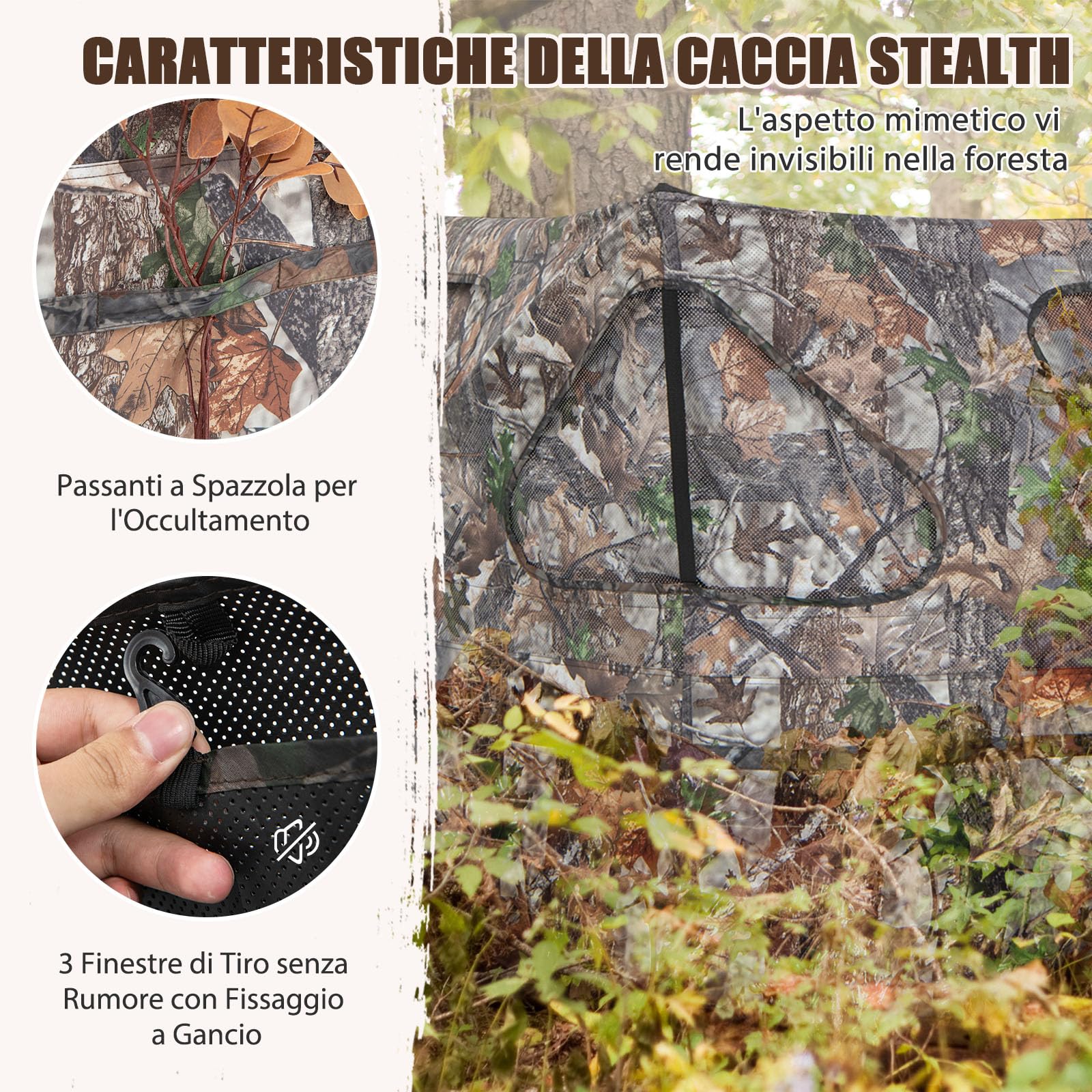 GYMAX Tenda da Caccia, Recinto da Caccia Pieghevole a 2 Pannelli con 3 Aperture per Sparare, Motivi Mimetici, Stabilità in Caso di Vento Forte, Recinzione da Caccia, 148 x 148 x 113 cm