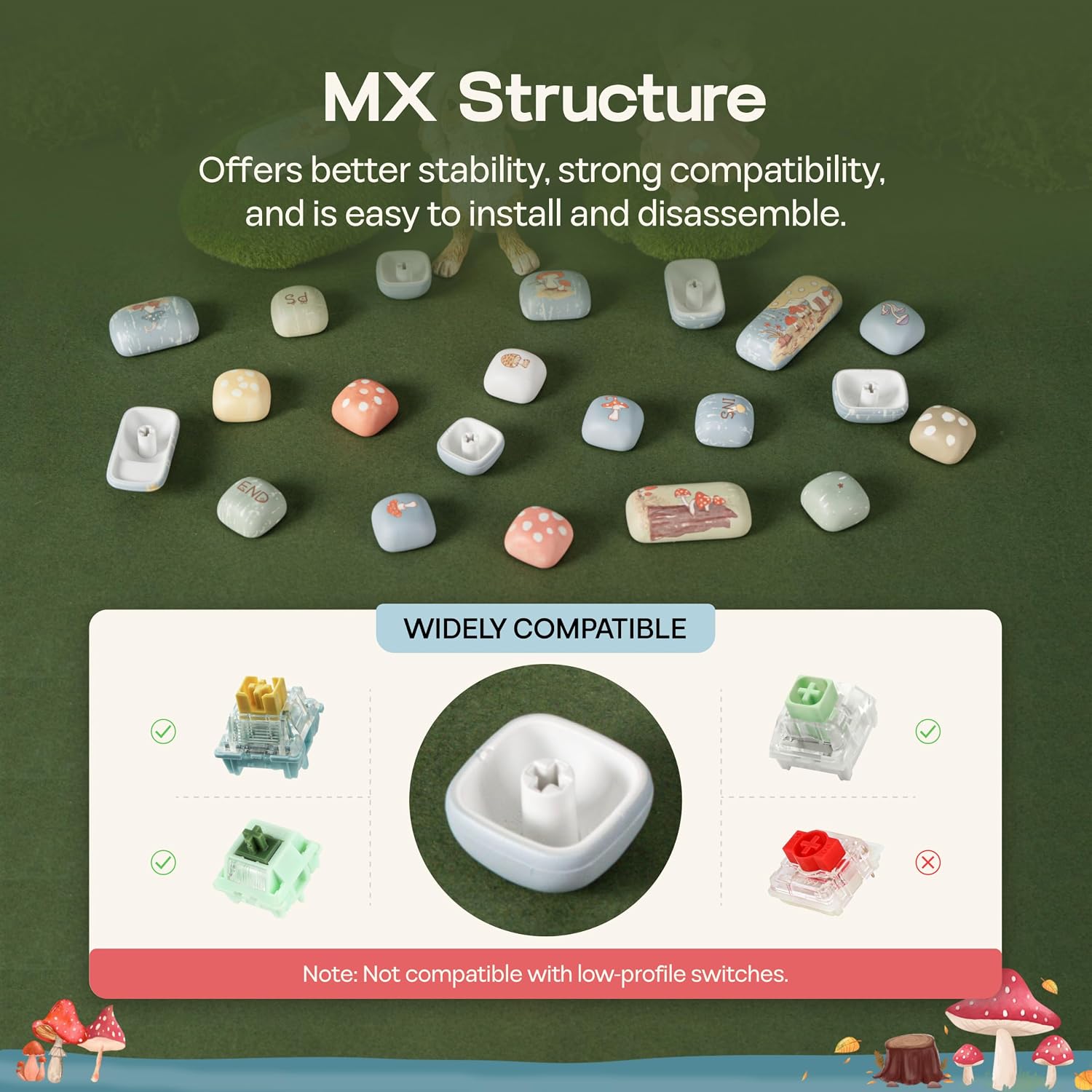 KiiBoom Keycap Set - Little Shroom Pack, MOG Profile, 5-Side Dye-sub PBT