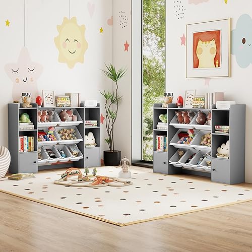 Miniatura 9 de Costzon Organizador de almacenamiento de juguetes para niños de 56.5 pulgadas con 8 contenedores extraíbles, estantería de 4 niveles para niños