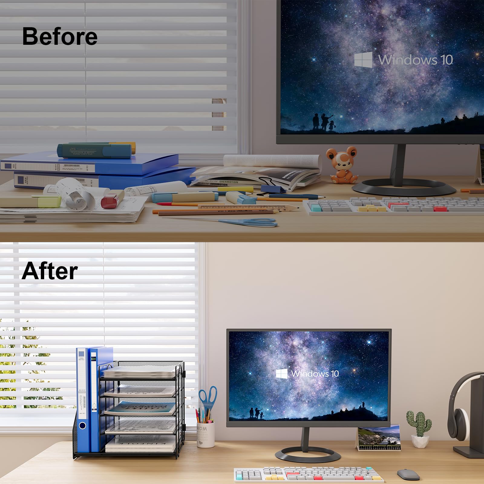 EasyPAG 6 Fächer A4 Metall Büro Schreibtisch Organizer,Dokumentenhalter,Briefablage,Aktenablage,Zeitschriftenhalter,Papier Magazin Organisator,Schwarz