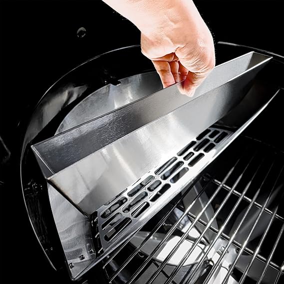 Slow 'N Sear Deluxe Charcoal Basket Insert for 22 Weber Kettle Grills Patented Stainless Steel Two-Zone Cooking Accessory with Removable Water Reservoir for Low & Slow Smoking and Searing