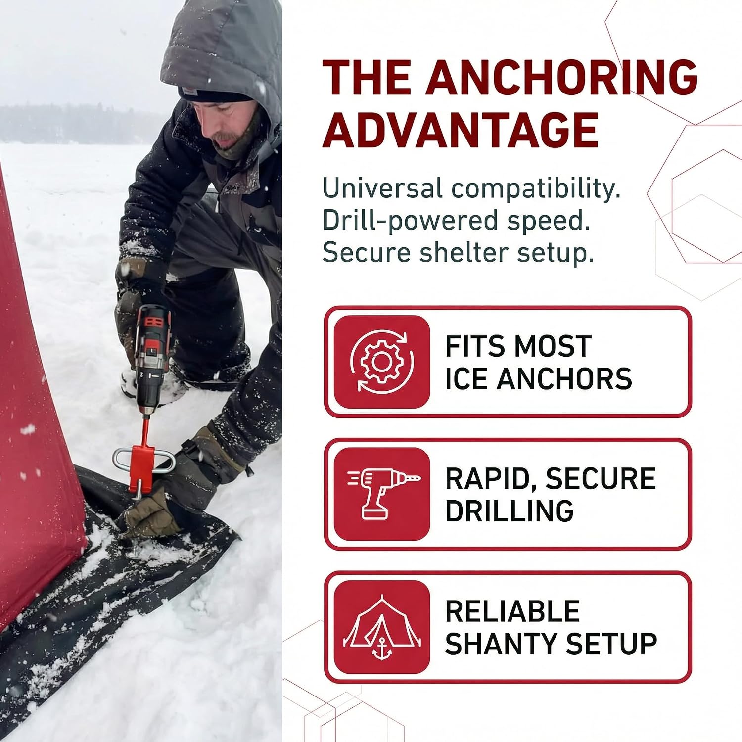 43416 Red Anchor Install Adapter for Eskimo Ice Drills, Ice Anchor Drills