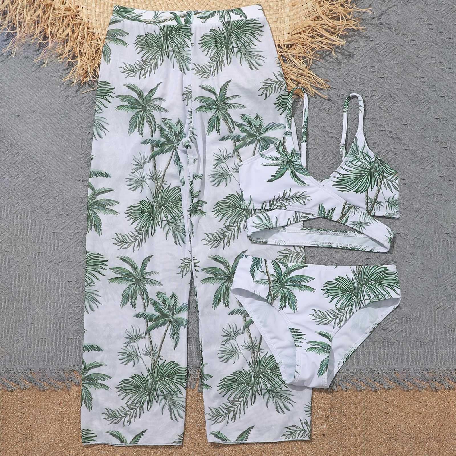 Generisch Swim Shirtgirls - Bañador de 3 piezas para niñas, bonito bikini con estampado floral y pantalones largos, traje de baño para