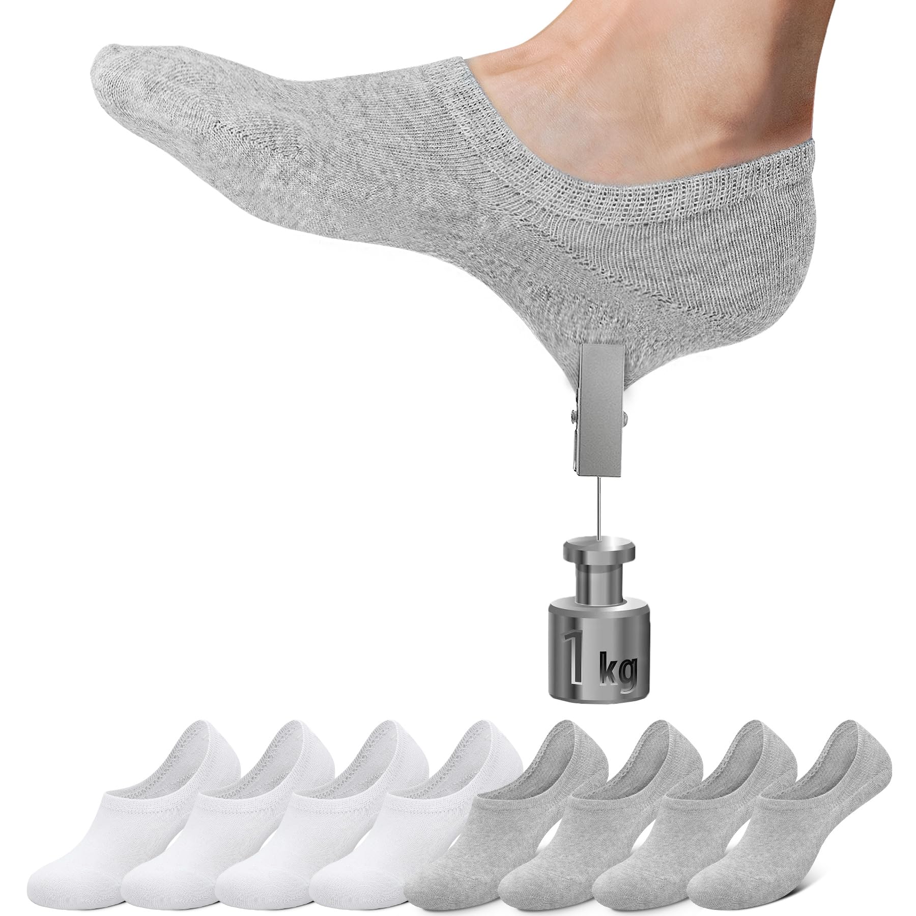 Falechay Sneaker Socken Damen Füßlinge 8 Paar No Show Unsichtbare Socken Unisex Schwarz Weiß Grau Hautfarbe 35-38 39-42 43-46