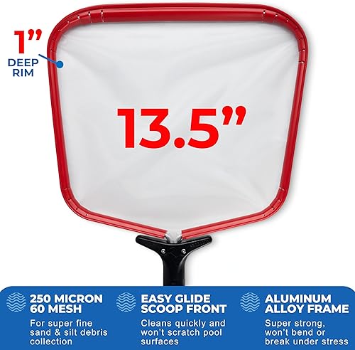 Miniatura 7 de ProTuff - Red de desnatador de piscina, viene con red plana resistente, malla fina para hojas, limo y polen, marco de aluminio fuerte, clip de
