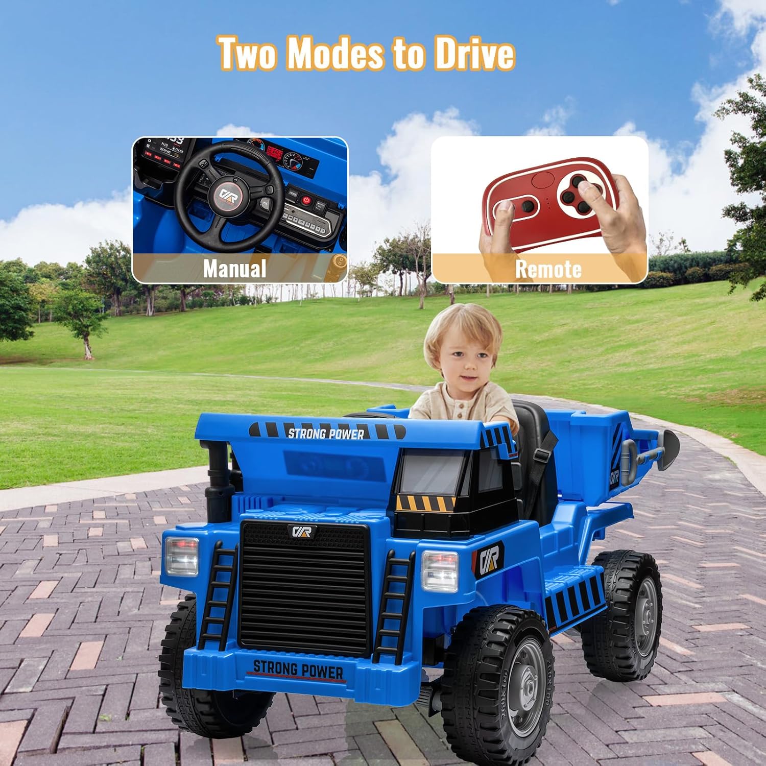 12V Ride on Dump Truck with Remote Control, Electric Toy Car, 4-Wheeler Construction Vehicles with Dumping Bed & Music