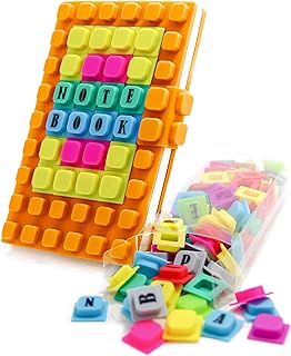 WAFF Journal for girls, Personalized Notebook With 70 Lego Like Cubes, Refillable Diary for girls , 190 Lined Pages, Water Proof Silicone Cover, Gift journal for teenage girls (Orange, A6)