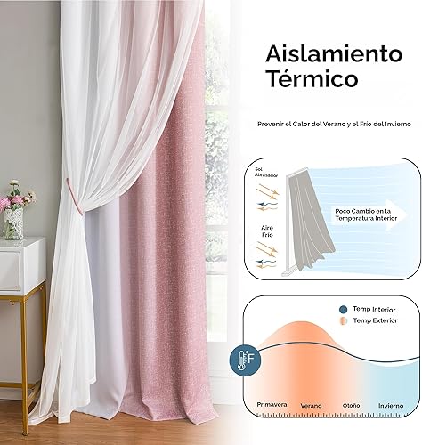 Miniatura 4 de Cortinas 100% opacas con superposición transparente, mezcla y combina con cortinas de doble capa de 84 pulgadas de largo, 2 paneles para dormitorio,