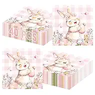 40 Pcs Easter Napkins Paper with Pink Buffalo Plaid Cute Bunny and Easter Eggs, Disposable Spring Party Paper Dinner Cocktail Square Napkin Set for Easters Party Decor Supplies Table Decorations Favor