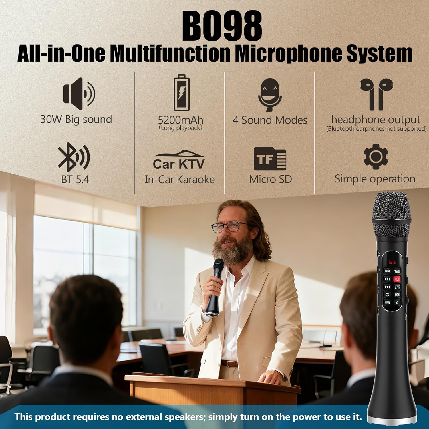 Karaoke Microphone Wireless Bluetooth,Handheld Voice Amplifier,Portable Mic with Speaker 30W High Power DSP Chip Smart Noise Reduction for Car/Indoor/Outdoor Speaking Teaching Singing - Image 2