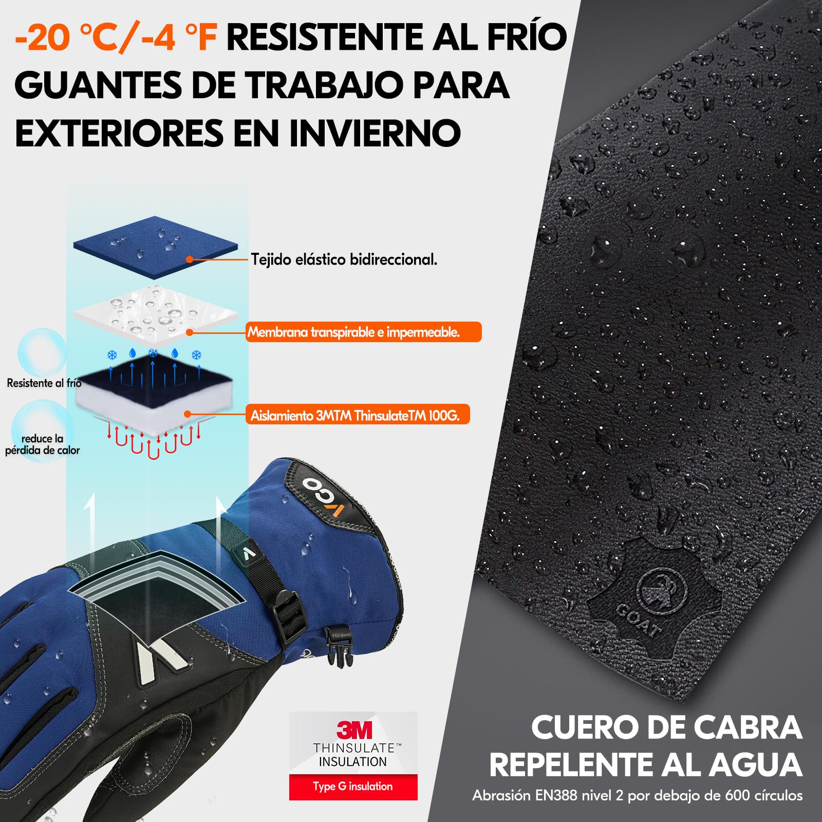 Vgo... Guantes Invierno Impermeables Hombre para Esquí Tienda Nevera Scooter Astillero, Touchscreen Guantes Térmicos -20C° Multifuncionales, 1 par GA7760FLWP