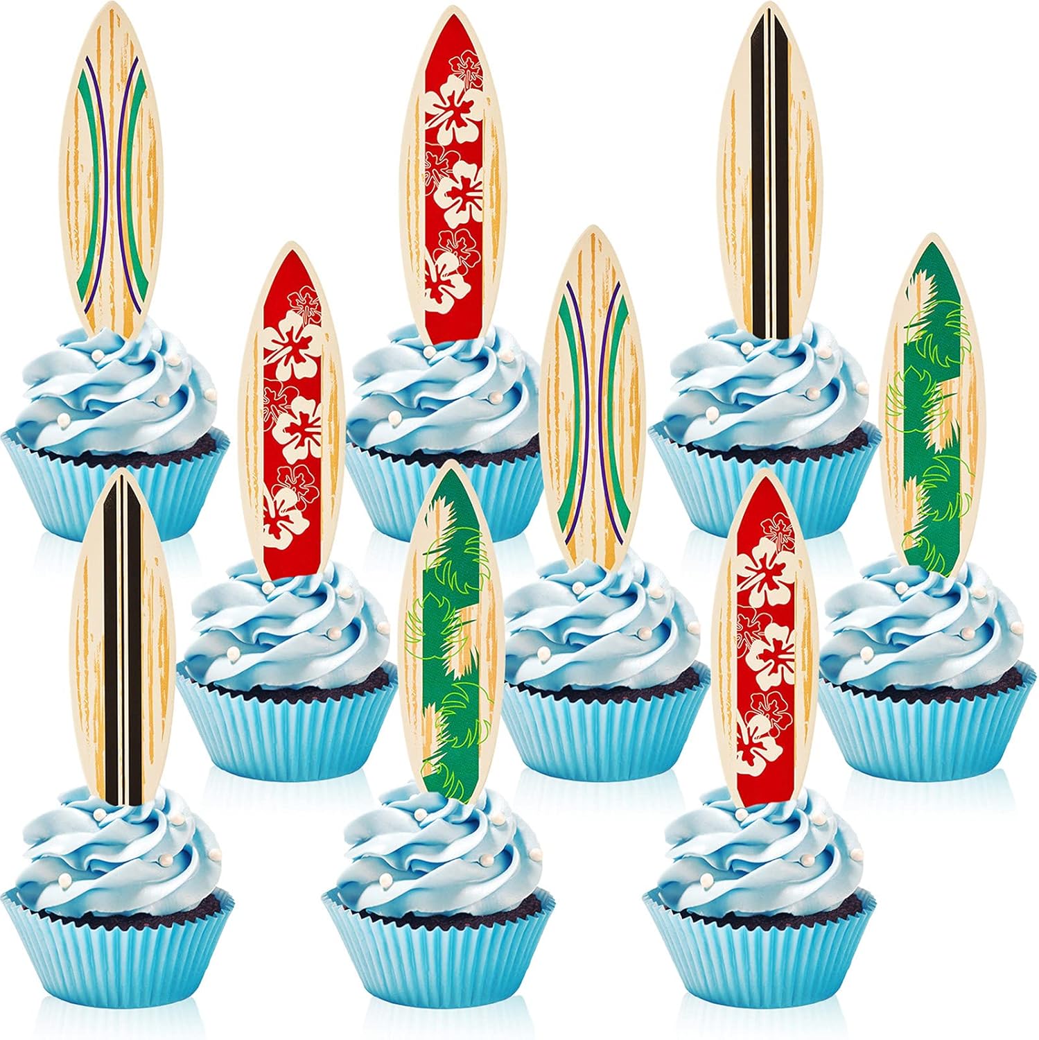 48 Pieces Surfboard Cupcake Toppers Surfboard Beach Cake