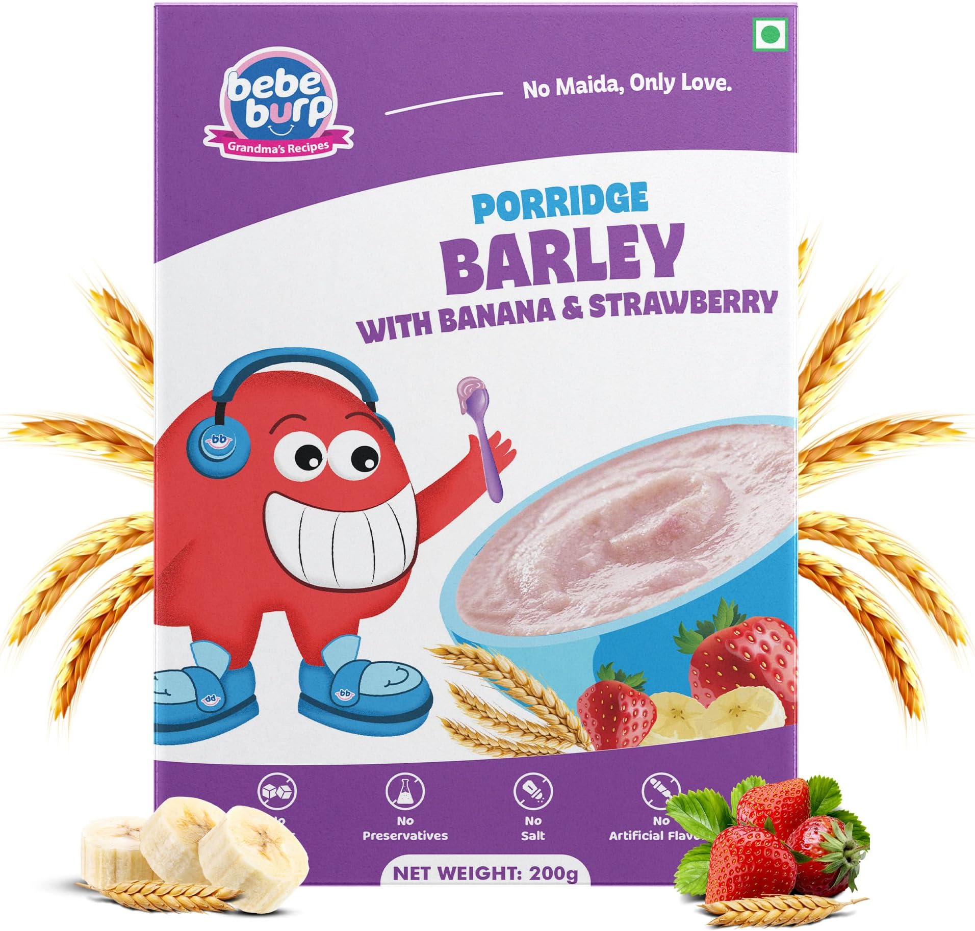 Barley Cereals with Banana & Strawberry| No Sugar No Salt | No Artificial Preservatives & Flavours | Instant Cereal |Real Fruits & Vegetables | 200gm