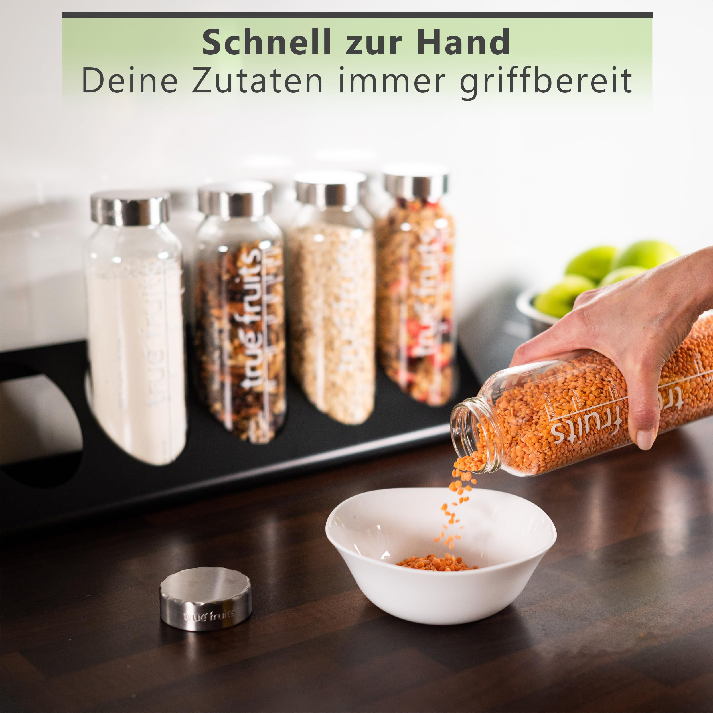 Flaschenregal und Küchenorganizer - Echtholz Eiche/Walnuss, für 3 oder 5 true fruits Flaschen, Wandmontage Gewürzregal, Küchenaufbewahrung, Küchenregal, Made in Germany (Eiche, für 5 Flaschen)