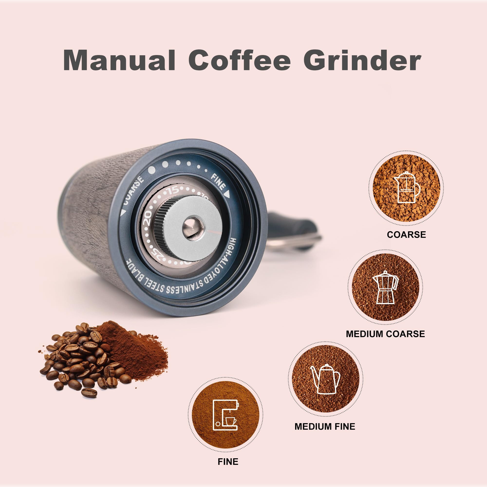 manuelle Kaffeebohnenmühle, professionelle kleine kaffeemühle manuell, mit 90 einstellbaren Einstellungen, verbesserte 10-Sterne-Mahlscheibe für French Press, Pour-Over