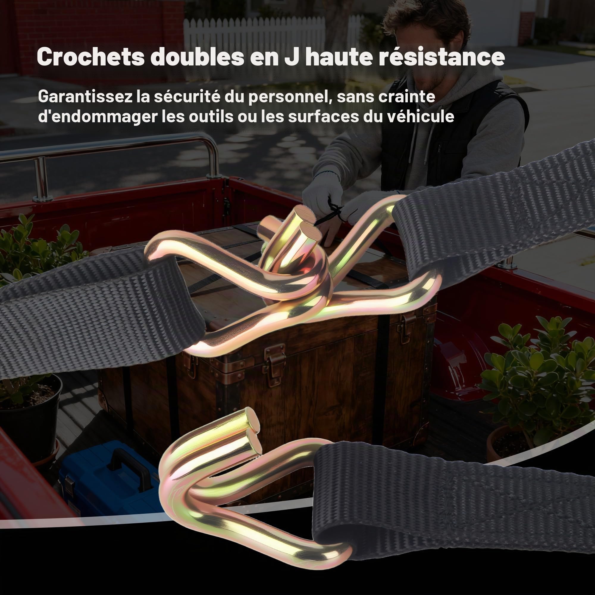 4 Pièces Sangles à Cliquet avec Crochet, Sangle Crochet, Sangles d'Arrimage, Adapté au Déménagement, aux Chariots, aux Motos, aux Bagages, au Camping, à La Sécurisation du Chargement, 6m x 25 mm, Noir