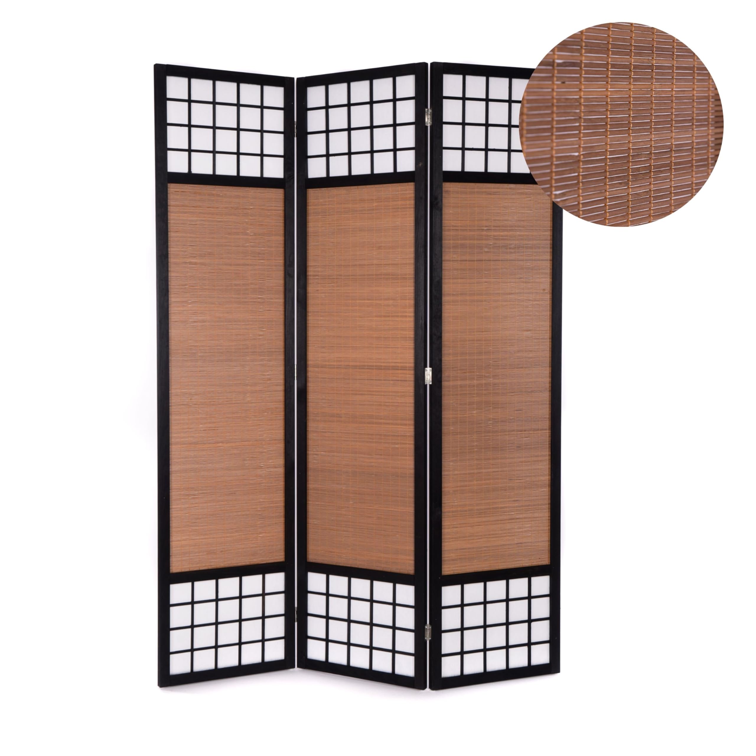 SÉPERATION DE PIÈCE Osaka | 3 pièces, 170x120 cm, Bambou, Papier de Riz, Noir | Paravent Shoji, cloison, Japonaise, séparateur Asiatique, Pliante de Dressing