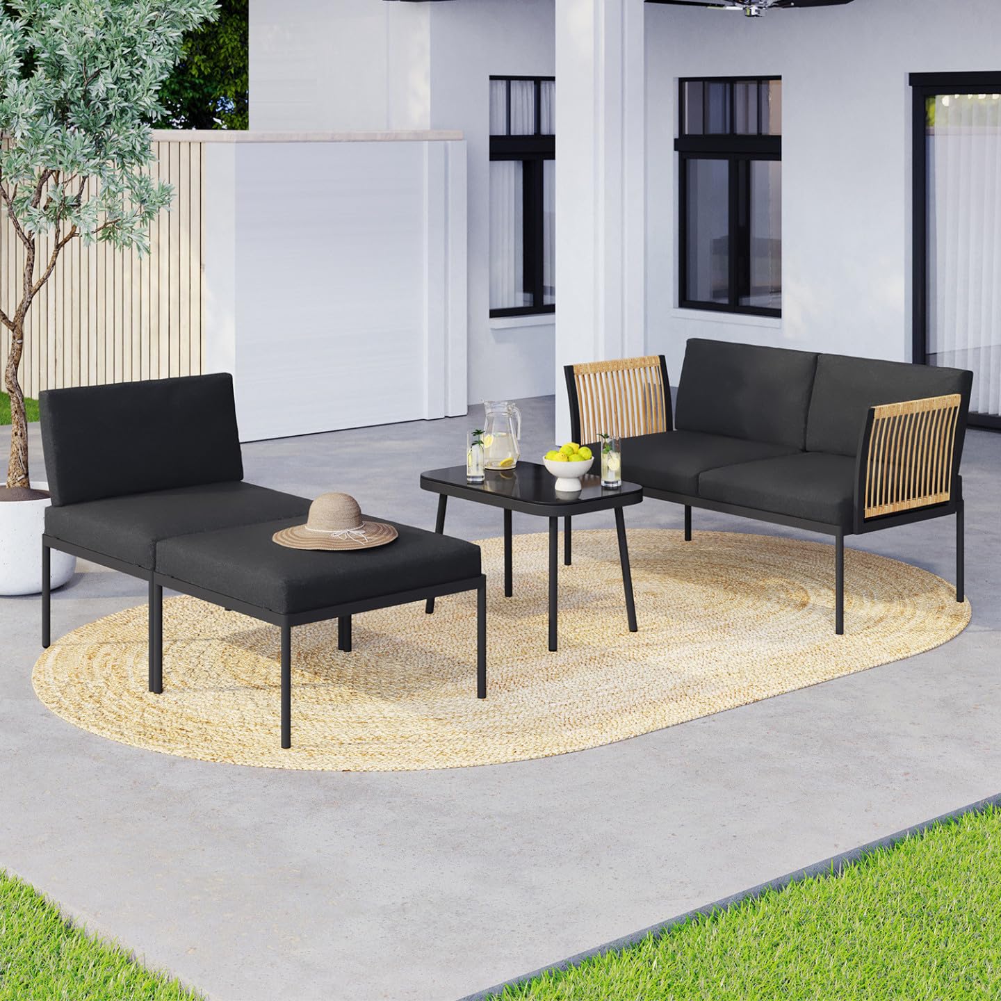 IDMarket - Salon de Jardin Bas Rio 4 Places modulable