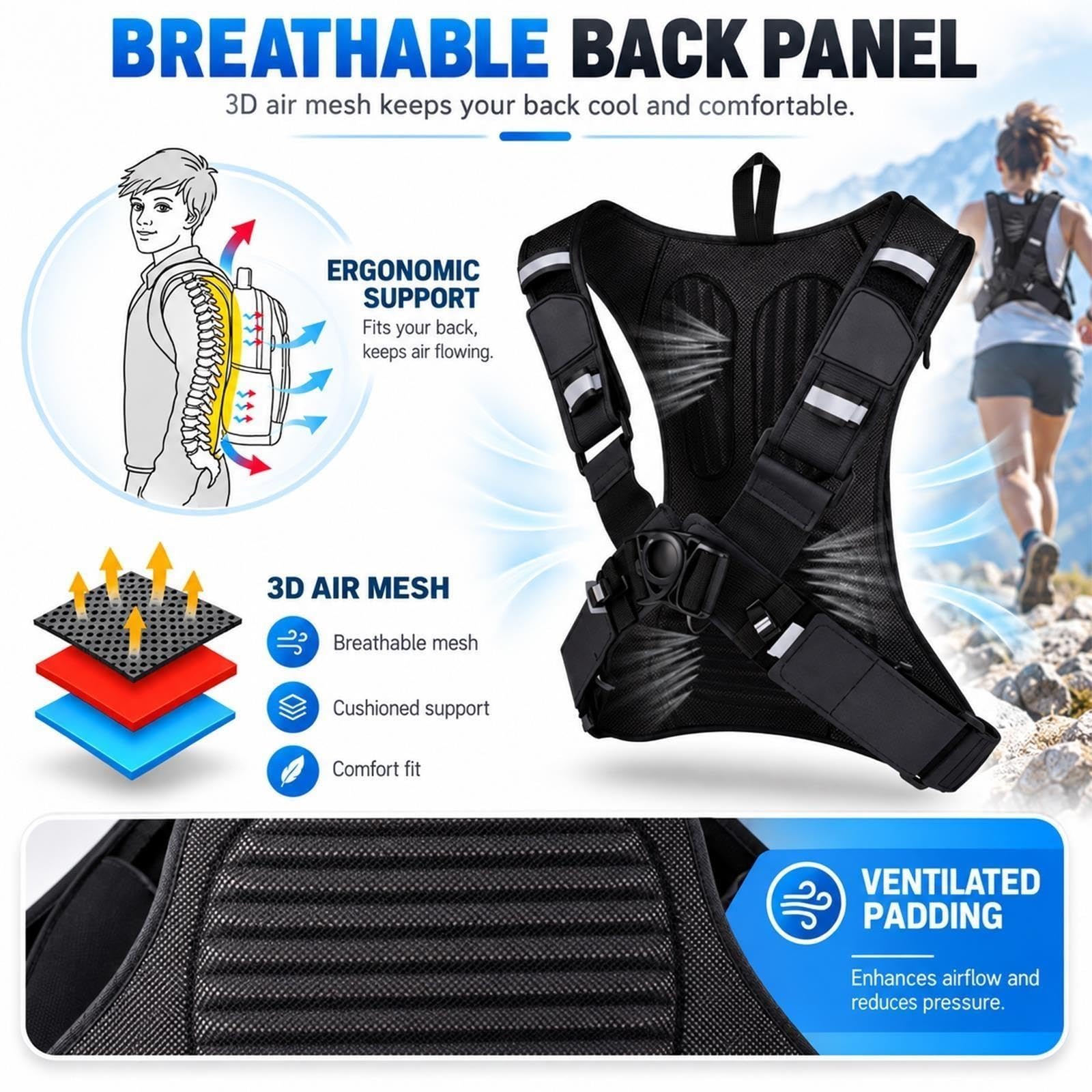 Mochila Hidratación 2L Multi Bolsillos Ciclismo Senderismo