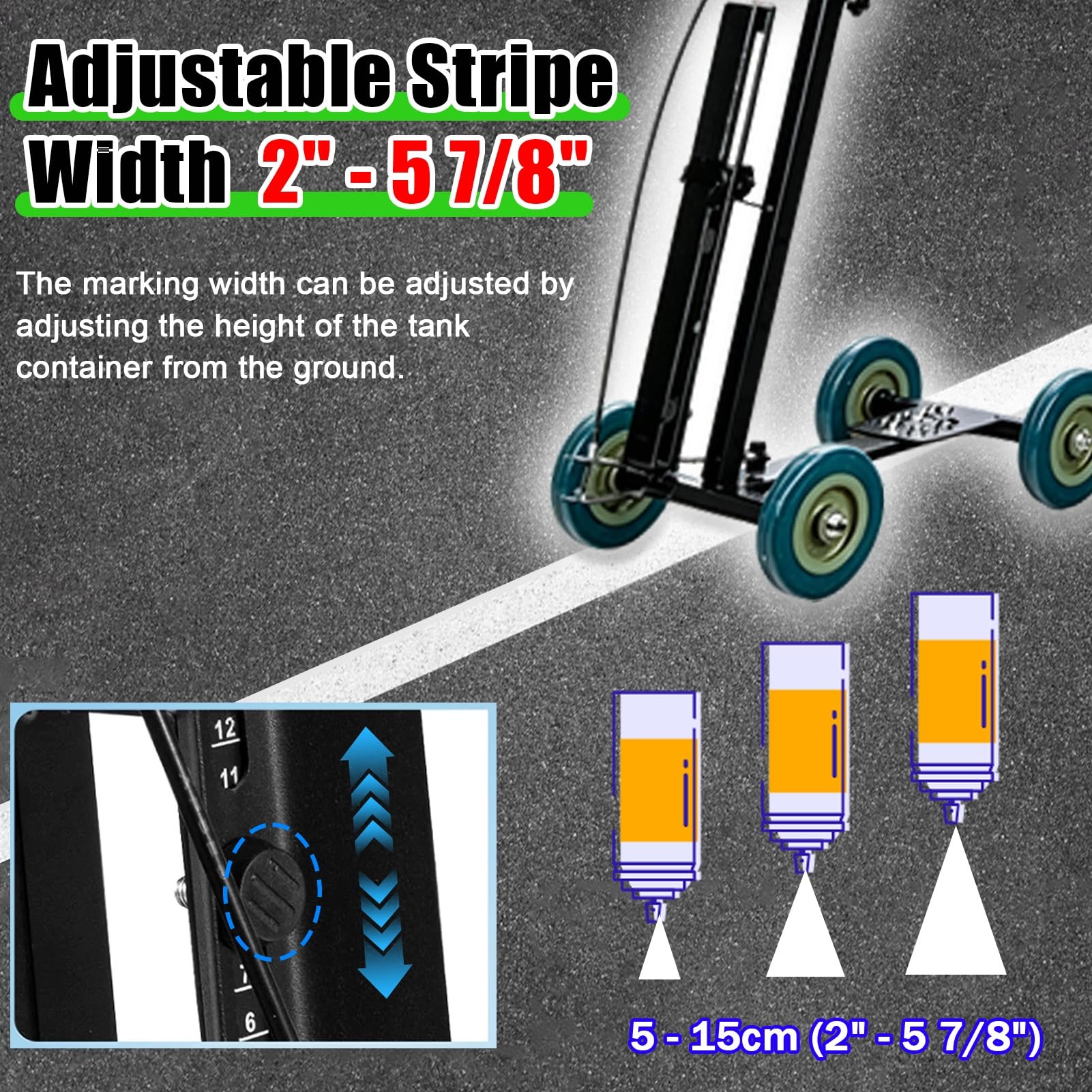 Macchina per marcatura linea, regolabile da 5,1 a 15 cm di larghezza, per pavimentazione parcheggio, compatibile con vernice spray invertita