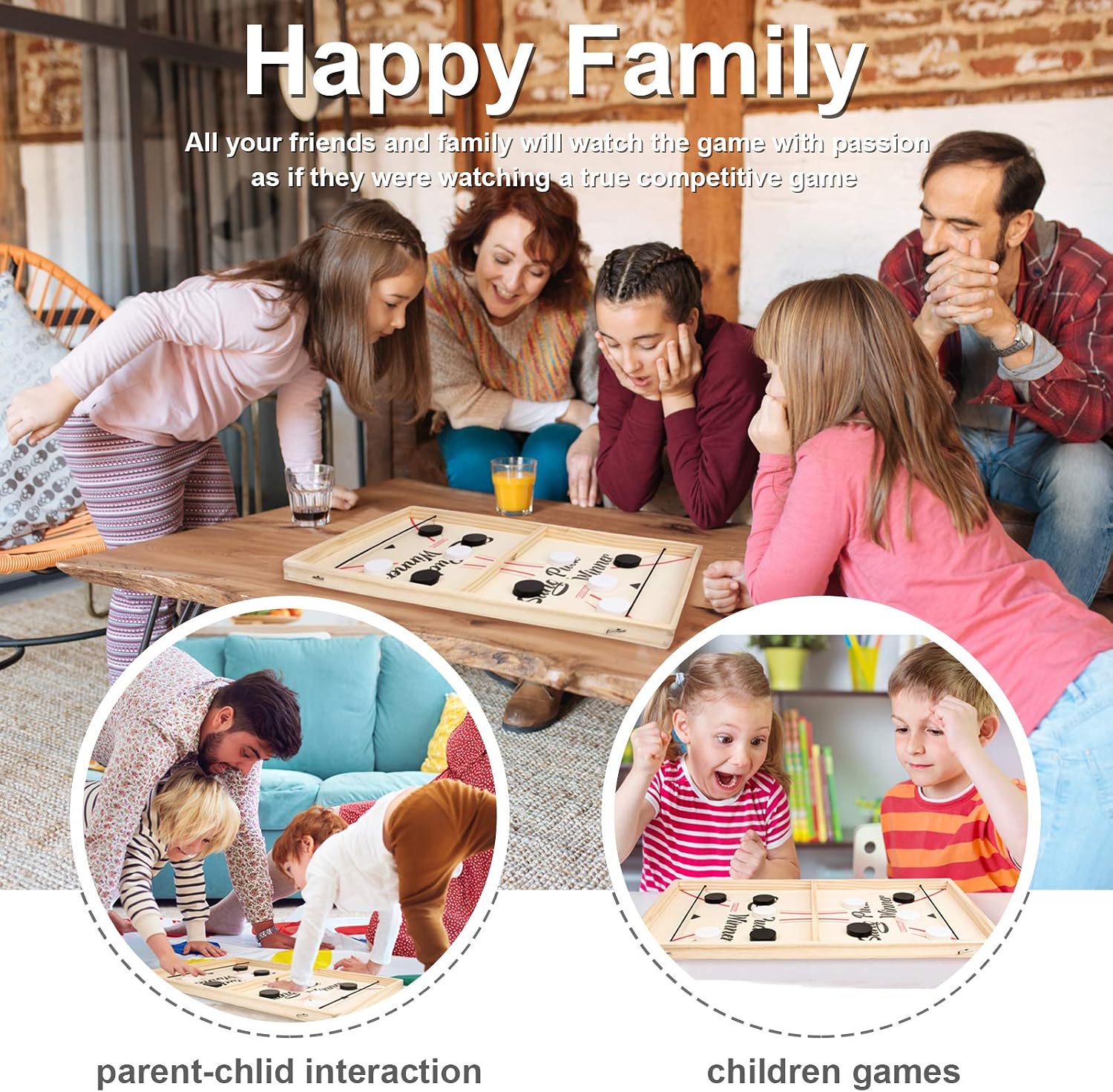 Fast Sling Puck Game, WOOD CITY Large Size 22'' Desktop Slingshot Board Games for Family Game Night, Table Hockey and Foosball Battle Toys for Adults and Kids Party Time