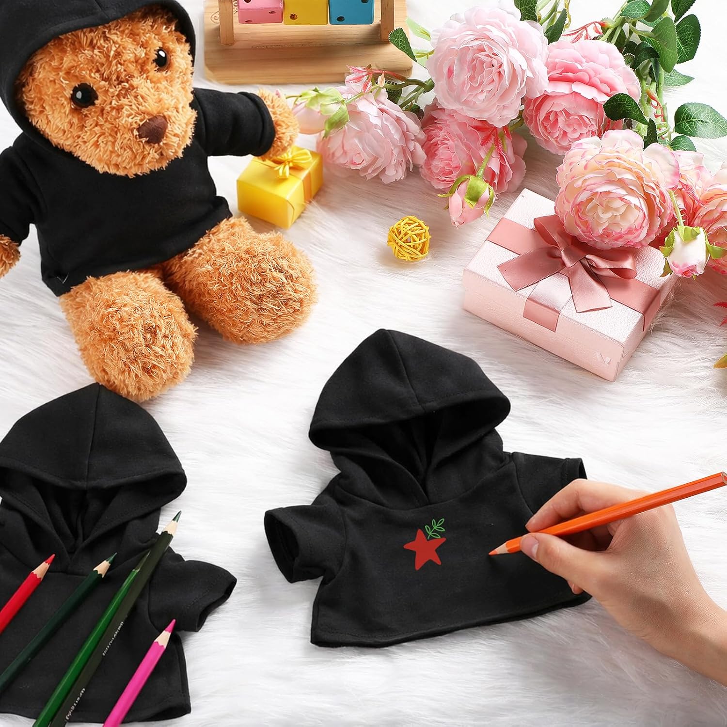 12 Pcs 8-12 Inch Stffed Bear Shirt Hoodies Bulk Blank Plush Animal Doll Clothes Tshirt for Sulimate DIY Stuffed Doll Outfit