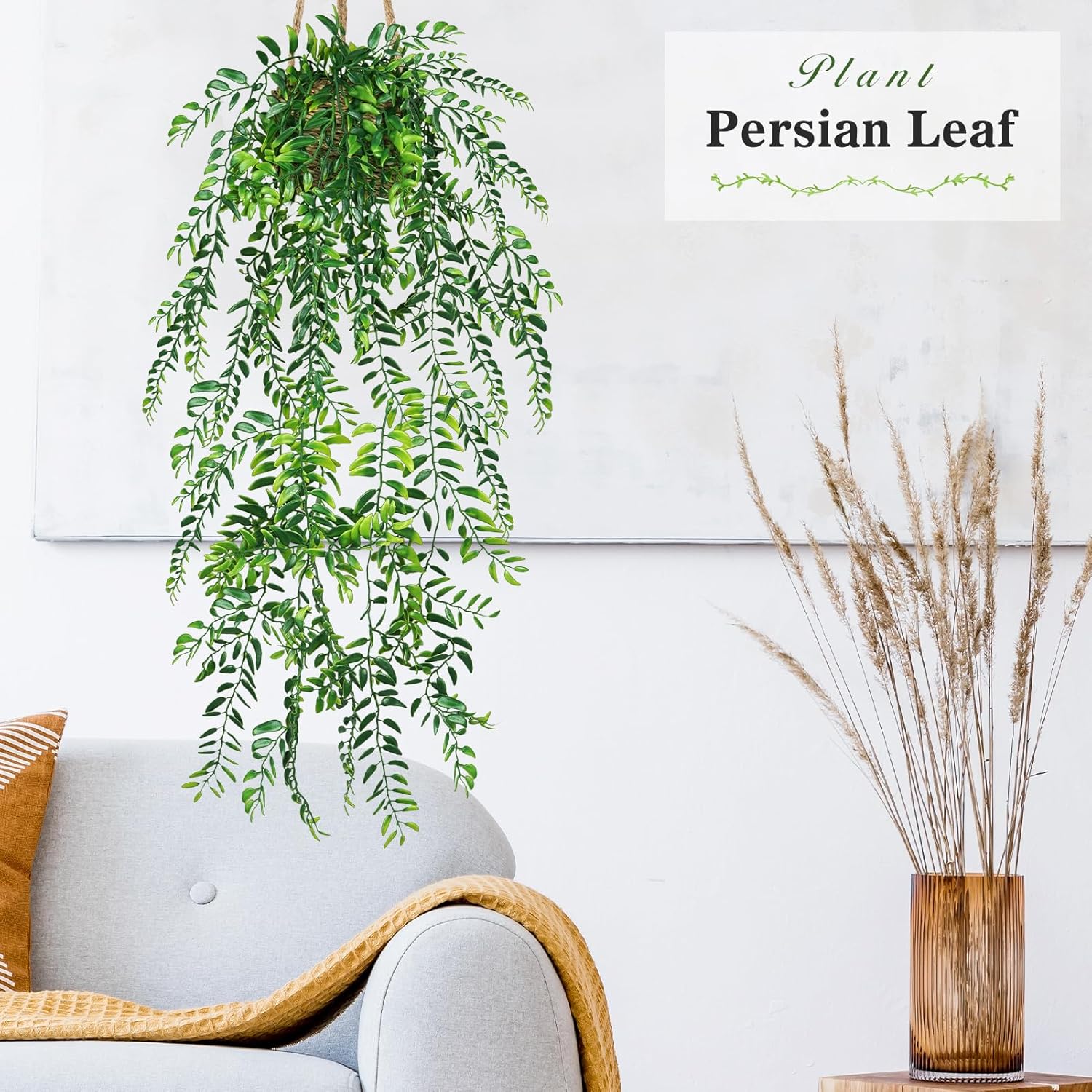 HOTOOLME Fake Hanging Plants, 3 Pack Artificial Hanging Plants in Basket, Fake Potted Plant Indoor for Wall Living Room Office Kitchen Bedroom Bathroom Home Decor