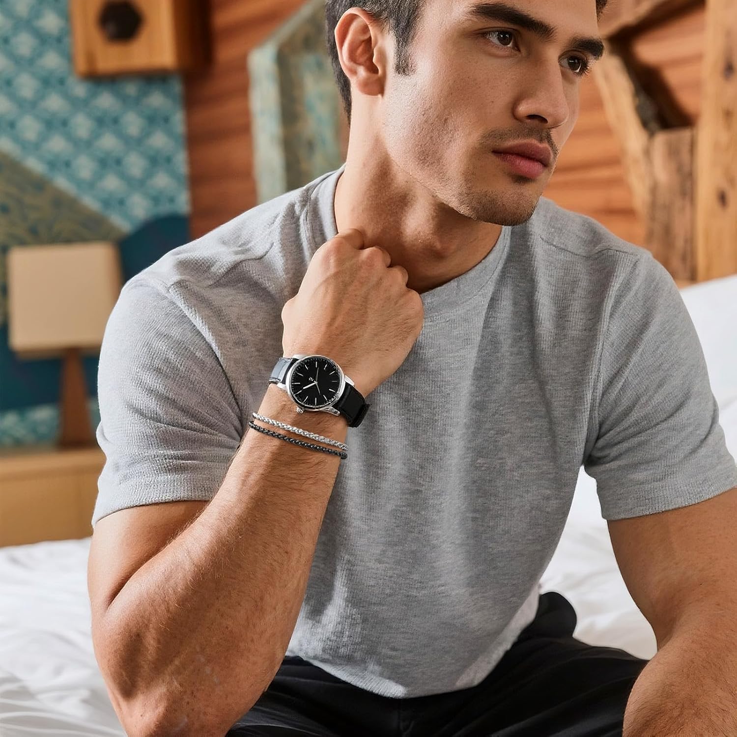 VNOX Silver and Black Mens Bracelet - Stainless Steel Men's Link Chain Bracelet Men's Jewelry Men - Image 2