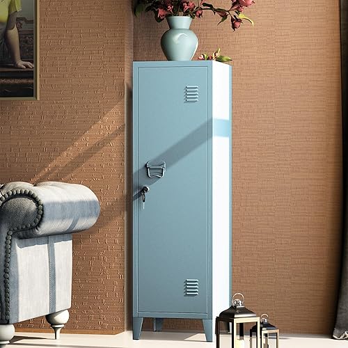 Miniatura 5 de MIOCASA Armario de metal para oficina en casa con puertas y estantes con cerradura de 3 puertas y estantes para niños (azul)