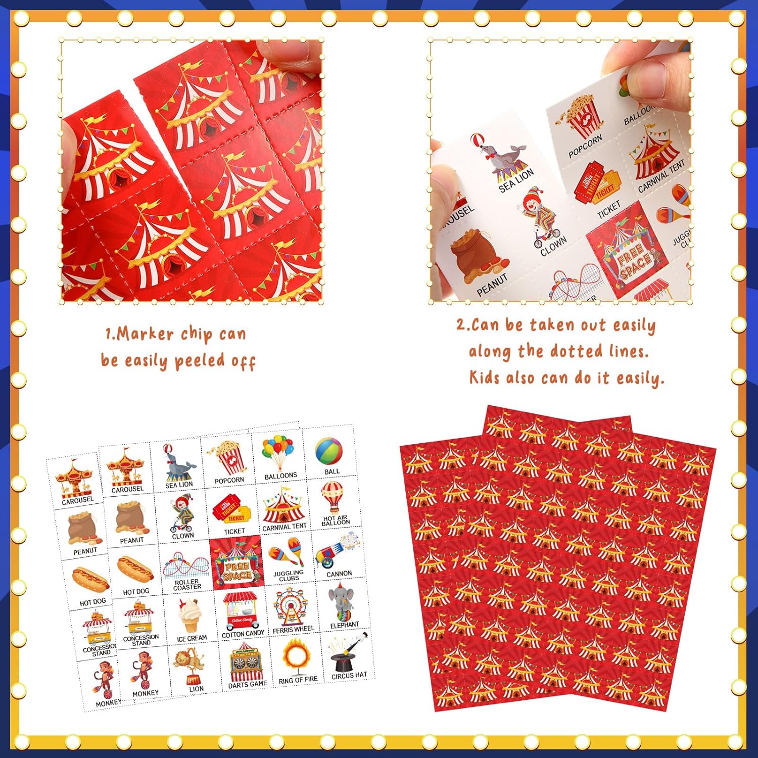 Liliful 35 Pcs Carnival Party Games 24 Players Circus Bingo Games Carnival Bingo Cards for Boys Girls Adults Family Classroom Activities Birthday Party Favors Supplies