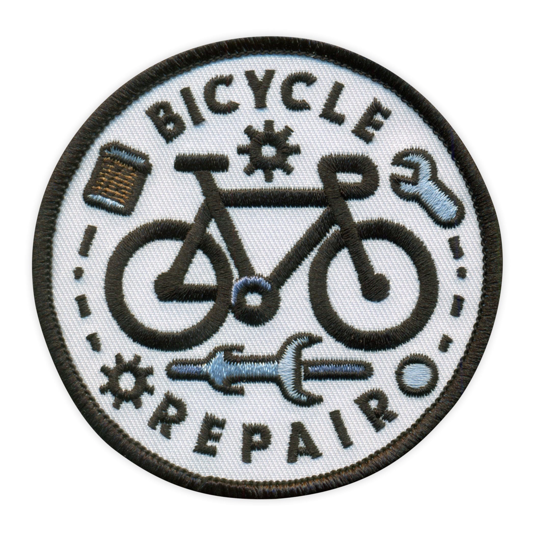 Set di 4 toppe ricamate per riparazione bicicletta, sfondo bianco, termoadesivo/termoadesivo