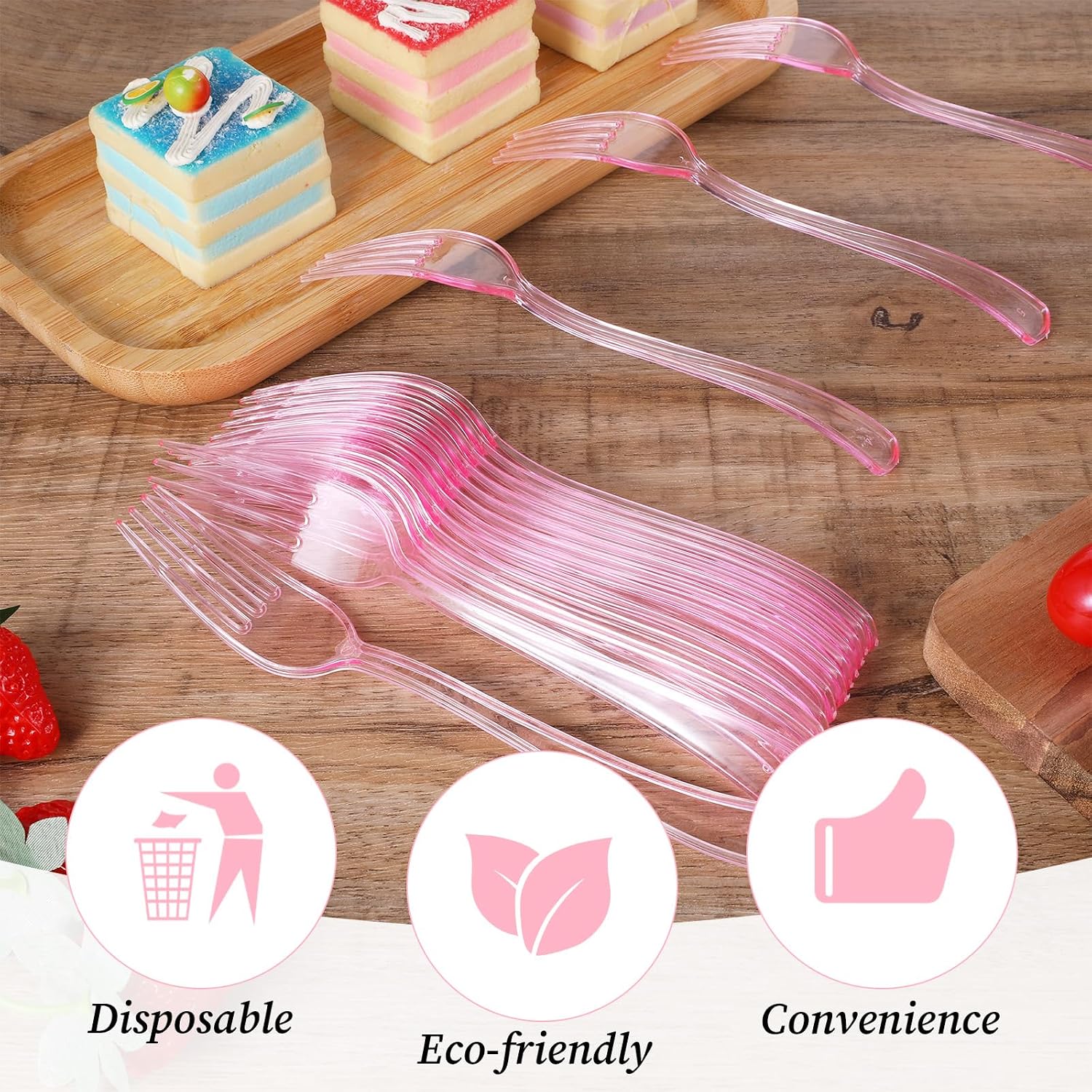 200 PCS Pink Plastic Forks Bulk, Heavy Weight Disposable Forks, 7.3 Inch Disposable Cutlery for Party, Picnics, Wedding, Holiday, Restaurant, Outdoor Events