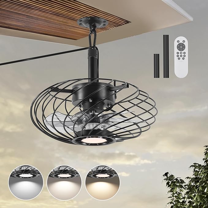 Outdoor Ceiling Fans with Light for Patios Gazebo, 15 Weatherproof