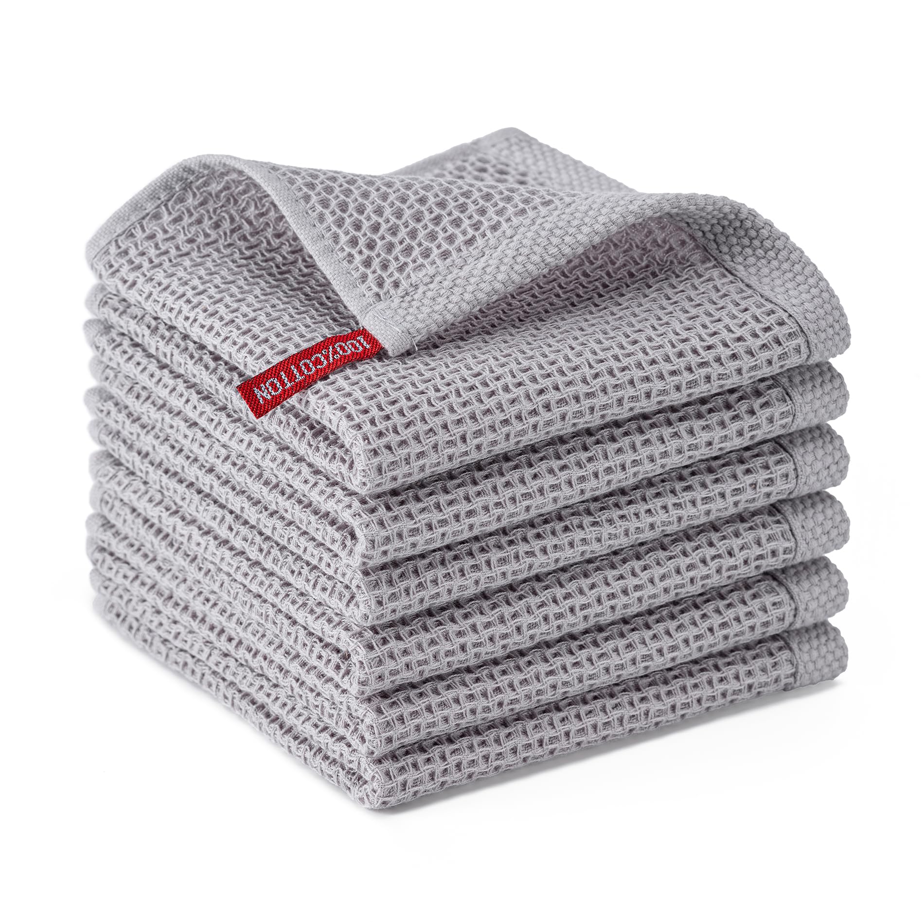 BOOMIBOO 6-Pack Kitchen Dish Cloths, 100% Cotton Waffle Weave, Ultra Soft Absorbent, Quick Drying Dish Towels, 12x12 Inches,Light Grey - dish cloths and dish towels | Mubboo