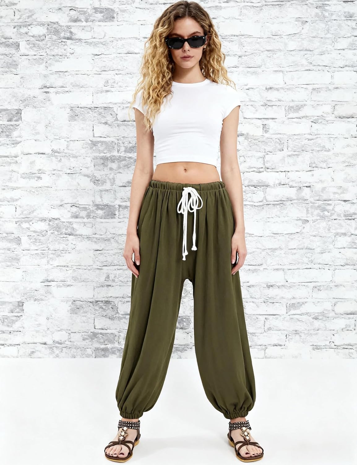 Majdan Women's Wide Leg Baggy Pants Casual Drawstring Elastic Waist Lounge Pants with Pockets - Image 6