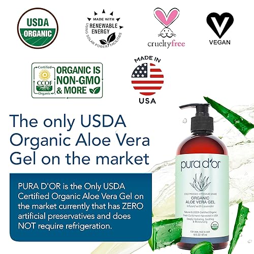 Miniatura 2 de PURA DOR Gel de aloe vera orgánico lavanda 16 onzas totalmente natural cero conservantes artificiales profundamente hidratantes e hidratantes