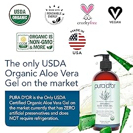 PURA D\'OR ORGANIC Aloe Vera Gel Lavender (16 Oz X 2) All Natural - ZERO Artificial Preservatives - Deeply Hydrating & Moisturizing - Sunburn, Bug Bites, Rashes, Small Cuts, Eczema Relief - Skin & Hair