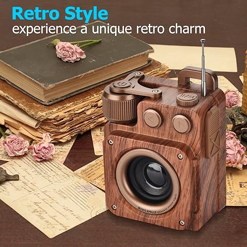 Miniatura 5 de Altavoz Bluetooth retro con radio FM, inalámbrico, sonido estéreo, Bluetooth 5.1, USB-C, bajo, entrada AUX y tarjeta TF, portátil para el hogar,