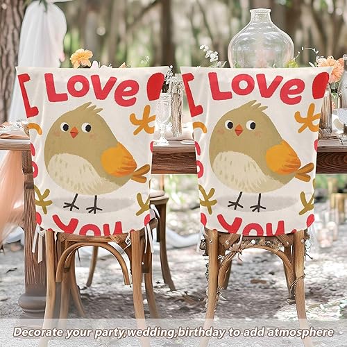 Miniatura 6 de Juego de 6 fundas decorativas para sillas de comedor con texto en inglés "I Love You", diseño de pájaro de dibujos animados para dormitorio,