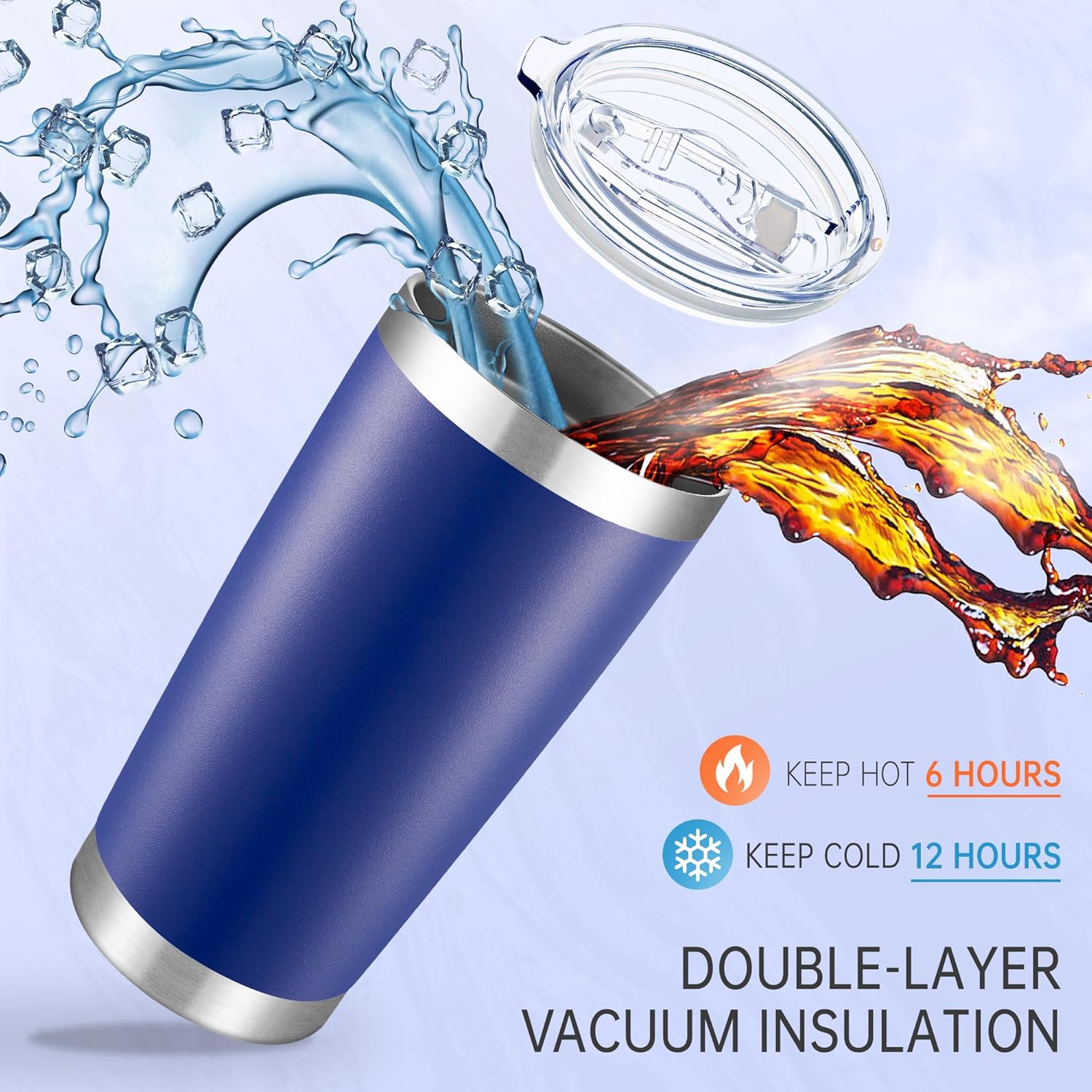 20 oz Tumblers Bulk Stainless Steel Tumbler with Lid Double Wall Vacuum Insulated Coffee Mug 20oz Powder Coated Cup for Hot and Cold Drinks, Blue, 6 pack - Image 2