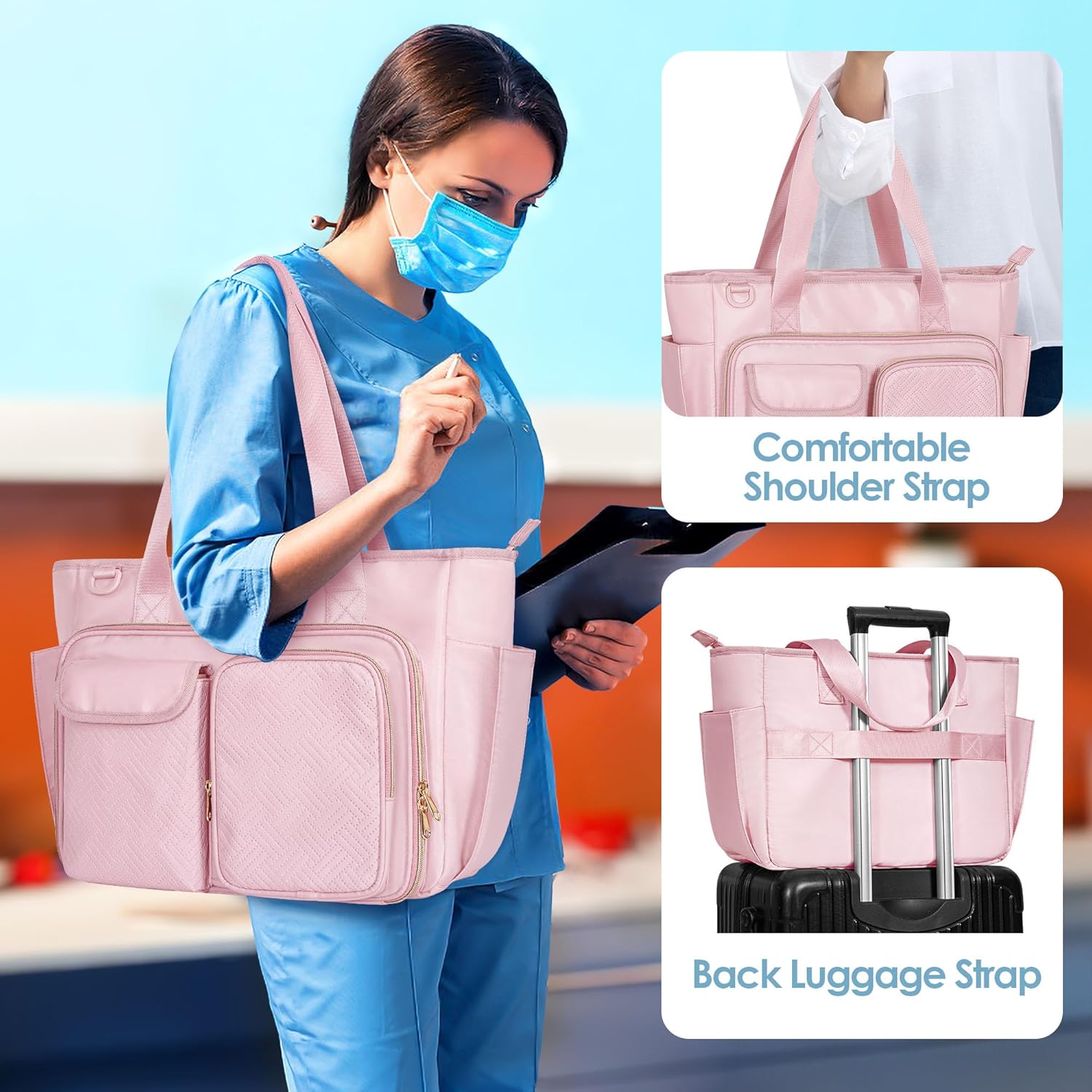 Fasrom Nurse Bag for Work with 15.6 Inches Laptop Sleeve, Medical Tote to Hold Nursing Clinical Essentials for Home Health Nurses, Pink(Patent Design, Empty Bag Only) - Image 5