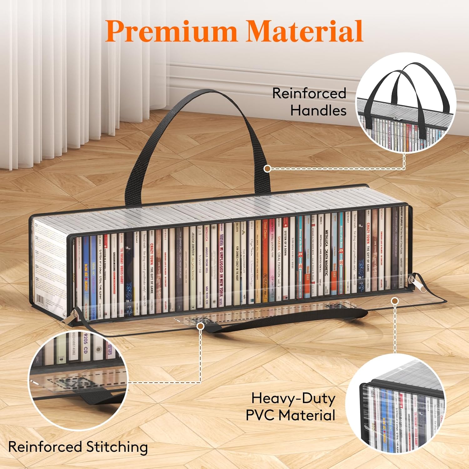 Lifewit CD Storage Bags, Clear PVC Plastic CD Case Holder with Handles, Front Window Zipper Design, Stackable Media Organizer Box for Albums, Hold up to 400 Pcs CDs (50 Each), 8 Pack