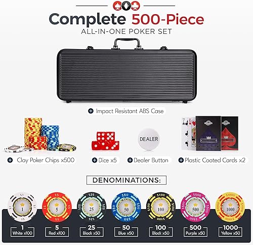 Miniatura 2 de Fichas de póker de Versa Games - Juego de fichas de póker de arcilla - Juego de póker Crown Casino de 13.5g, 500 piezas con denominación numérica -