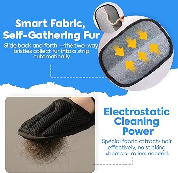 1-pack Upgraded Double- pet hair removal, Five-Finger Reusable Electrostatic Grooming Gloves for Dogs & Cats | pet hair glove, Bed, Couch, dog glove