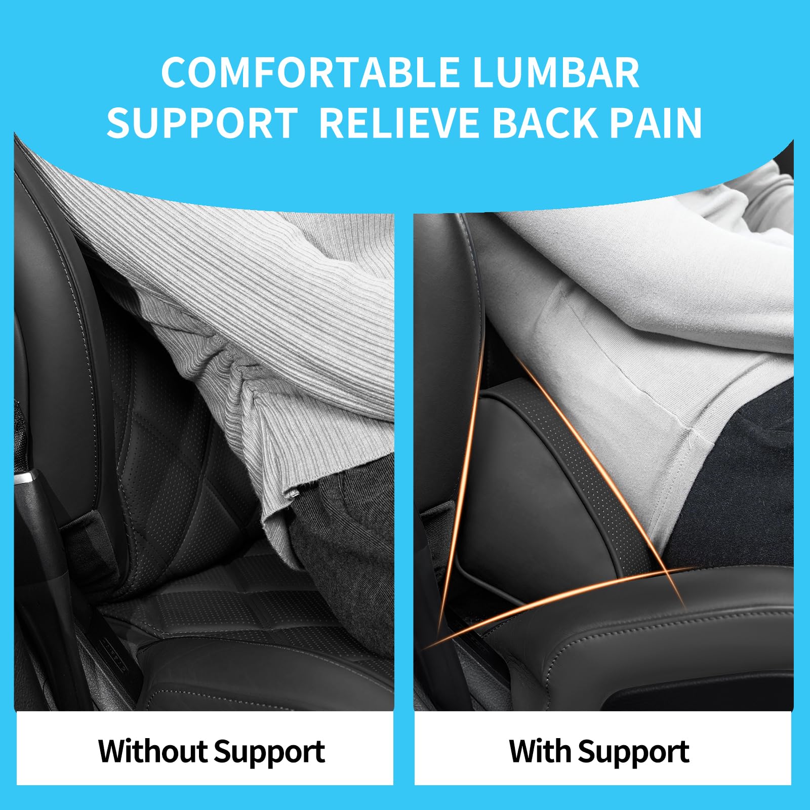 Lendenkissen Auto, Rückenkissen Leder, Ergonomische Lordosenstütze mit Memory Foam, Lendenwirbelkissen für Auto Bürostuhl Unterwegs und Zuhause, Schwarz, 1 Stück