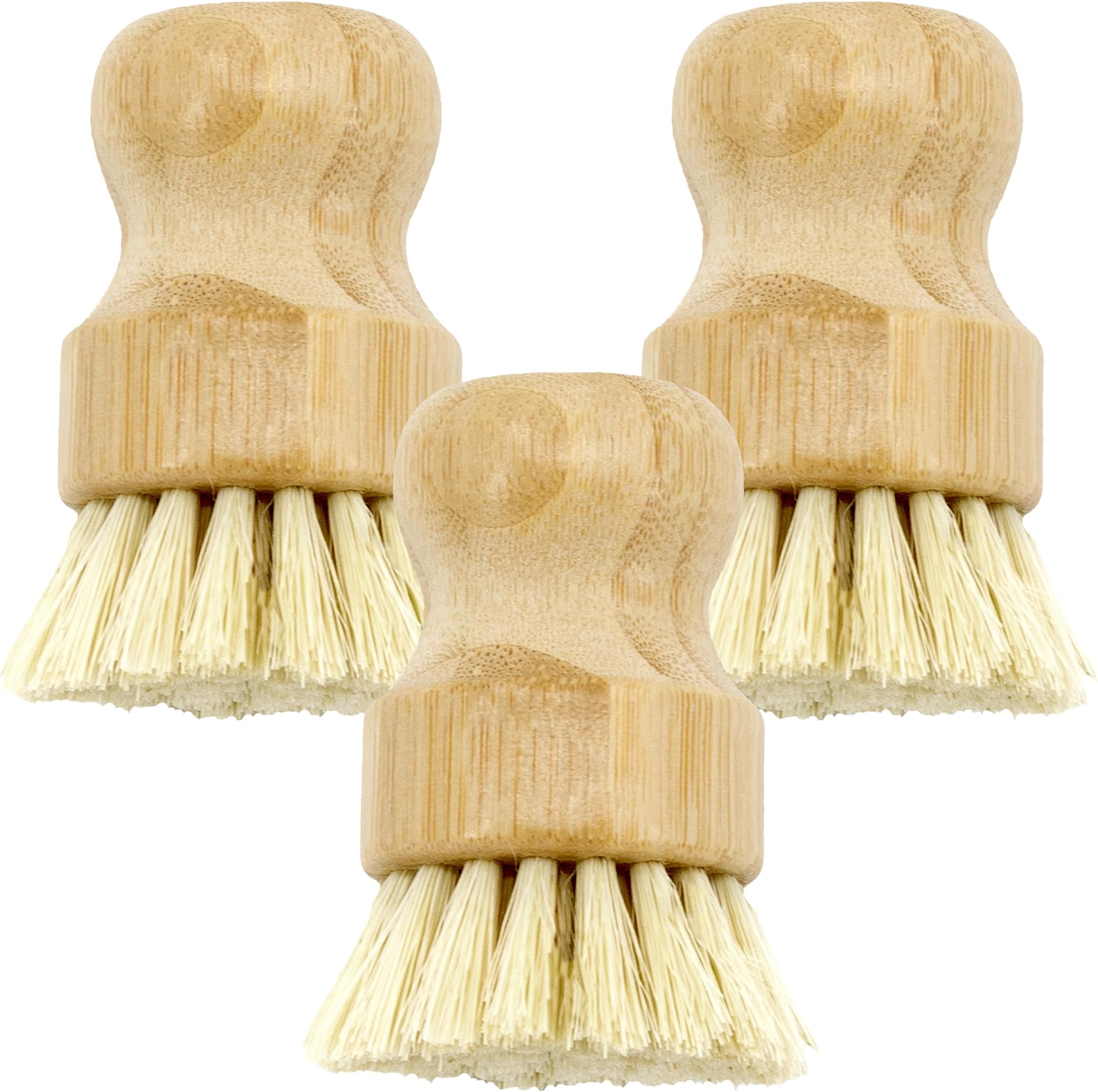 SUPERWASH PLUS Bamboo Scrub Brush Clean Pan, Dish And Vegetable, Natural Bristles Palm Pot Brush 4 Pack Round Mini Dish Brush With Ceramic Holder For Kitchen Sink Cleaning - View #4