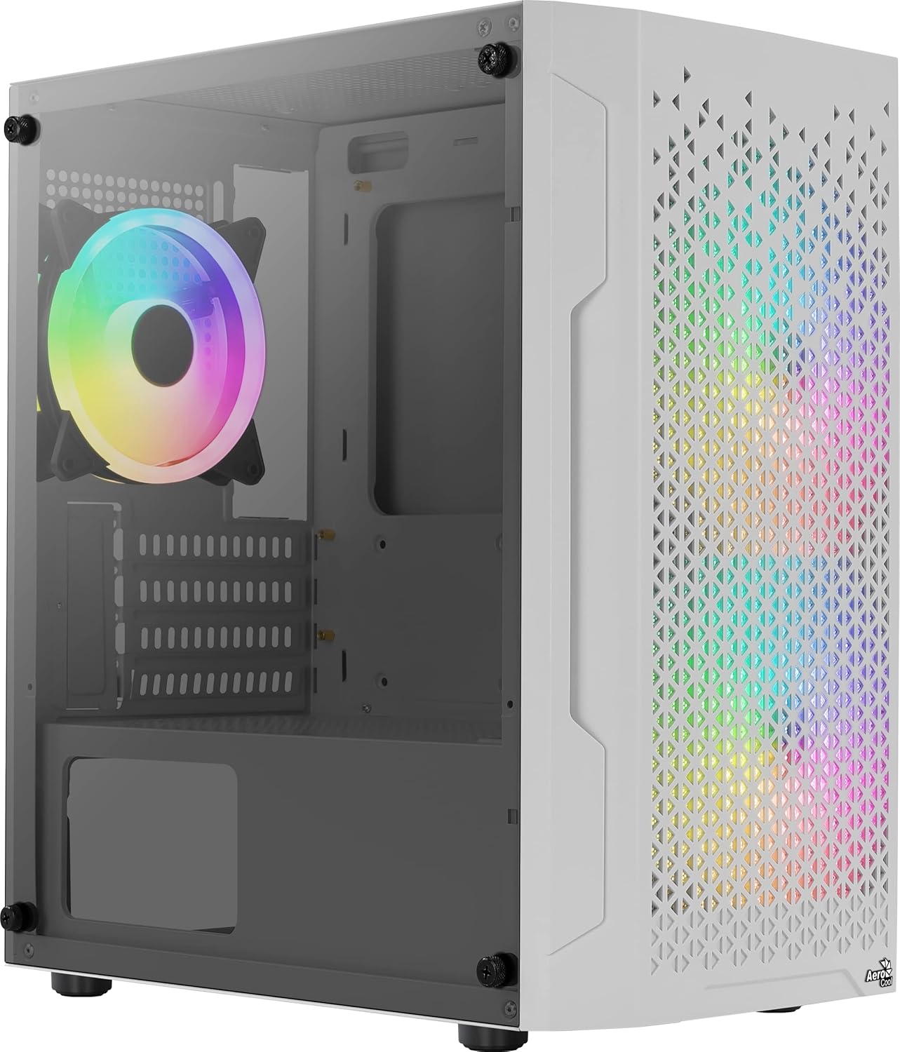 Aerocool TRINITYMINIWHV3, Micro ATX Gaming Box, Tempered Glass, 3 x RGB Fans, White