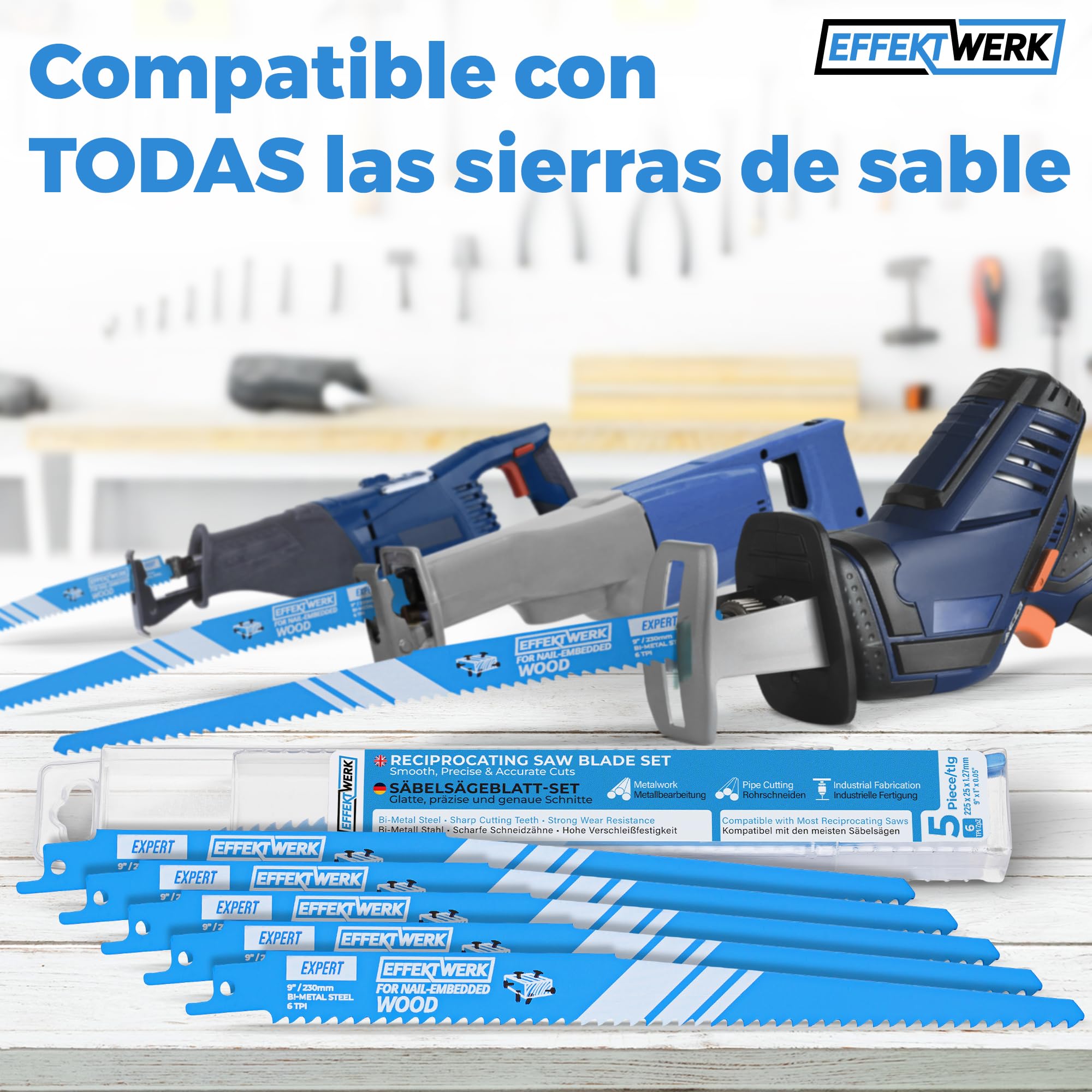 Reciprocating Saw Blades for Metal - 5 Pieces - 9" / 225mm Metal Cutting Saw Blade Set - Bi-Metal Steel - 6 TPI (Teeth per Inch)