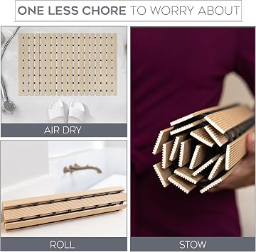 NativeSkins Faux Bamboo Shower Mat (Beige), Non-Slip Safety Lining, Waterproof, Quick-Drying, Eco-Style Slatted Bath Mat for Spa, Sauna - Large 16.9 x 30.7 in